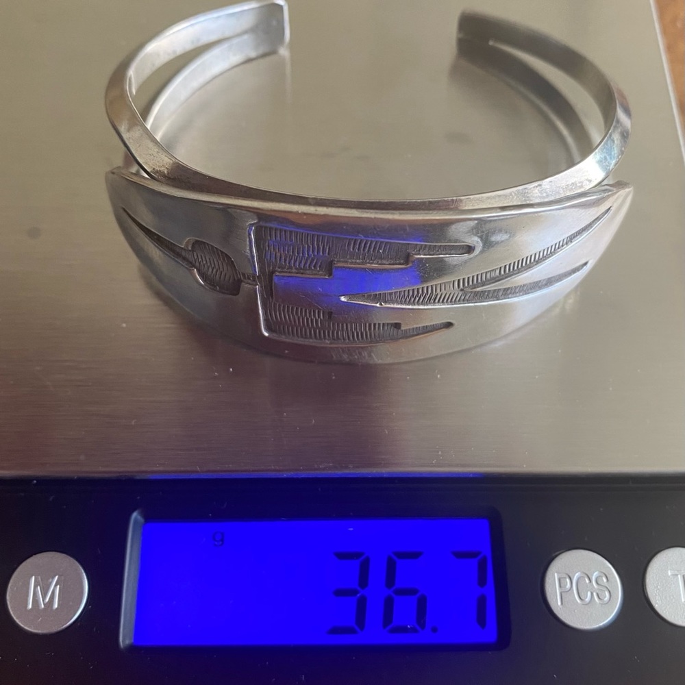 Hopi style sterling silver bracelet. Native American.
